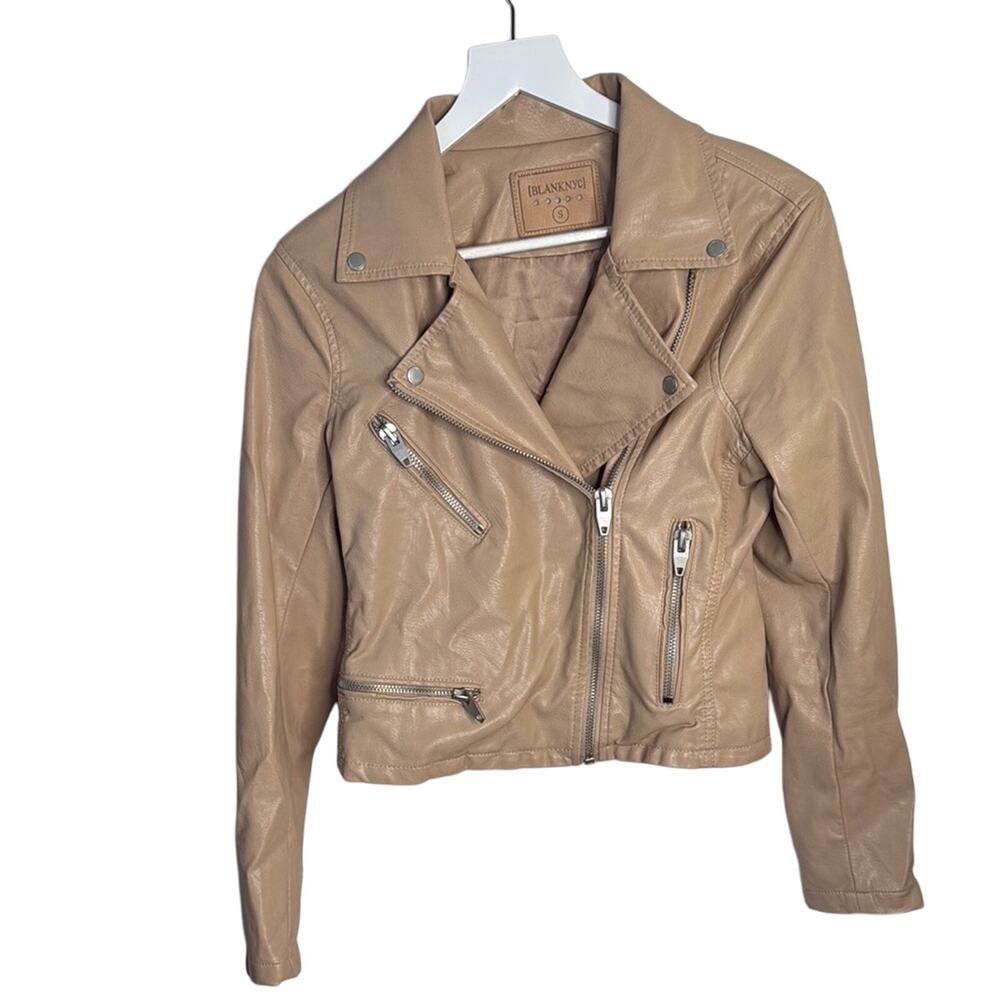 Blank NYC Faux Leather Vegan Taupe Tan Moto Jacket W1375 Sz S